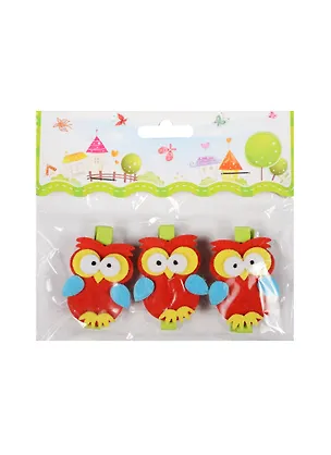 Набор из 3-х прищепок Совы (малиновая с лапками) (11069801) (пакет с хедером) (в ассорт.) 2476037