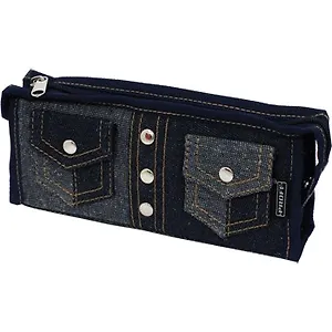 Пенал-косметичка треугольный 21*9*4см джинсовый, темно-синий, 2 кармана, метал.заклепки, Proff