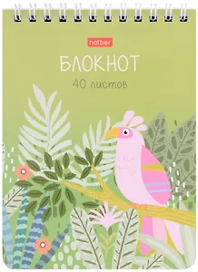 Блокнот А6 40л кл. "Джунгли" мел.картон, гребень, ассорти
