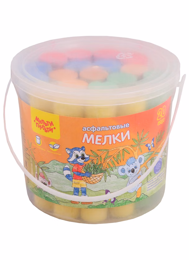 Мелки цветные 20шт асфальтные,круглые "Мульти-Пульти", ведерко 250790 — 1