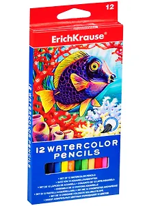 Карандаши цветные 12цв акварельные  с кисточкой, к/к,  ERICH KRAUSE