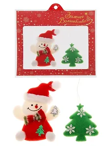 Подвеска текстиль красная (набор 2 шт) снеговик,елочка 11 см 718512 (Сима-ленд)