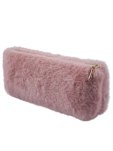 Пенал-косметичка из искусственного меха на молнии, с подкладкой, треугольной формы, розовый, Yoi