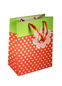 Пакет подарочный бумажный А4 26*32*12 "Горошек", с декор. цветком, красный, Хансибэг