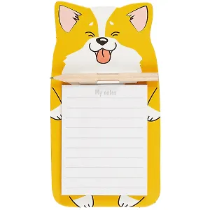 Блок для записей с карандашом 90*170 40л на магните "Корги", инд.уп., ассорти