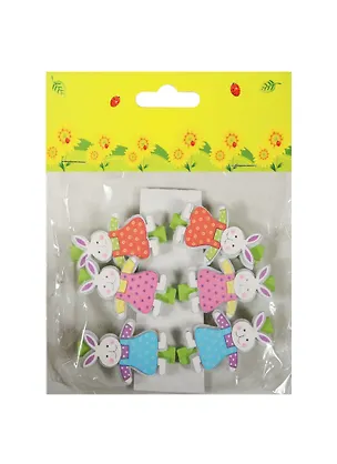 Набор для творчества, Набор прищепок Зайчихи в платьях 6 шт в блистере 2493941