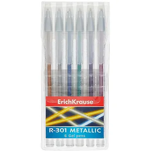 Ручки гелевые Erich Krause, R-301 Metallic, 6 цветов 259134