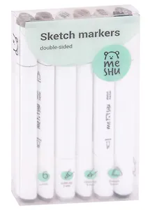 Маркеры для скетчинга 06цв MESHU двусторонние, теплые серые цвета, MESHU