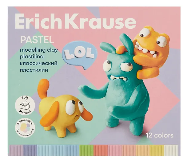 Пластилин 12 цветов 216г "Jolly Friends Pastel", Erich Krause 3036591 — 2
