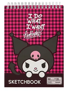 Скетчбук А5 60л "Куроми малиновая клетка" гребень, блок 120г/м2