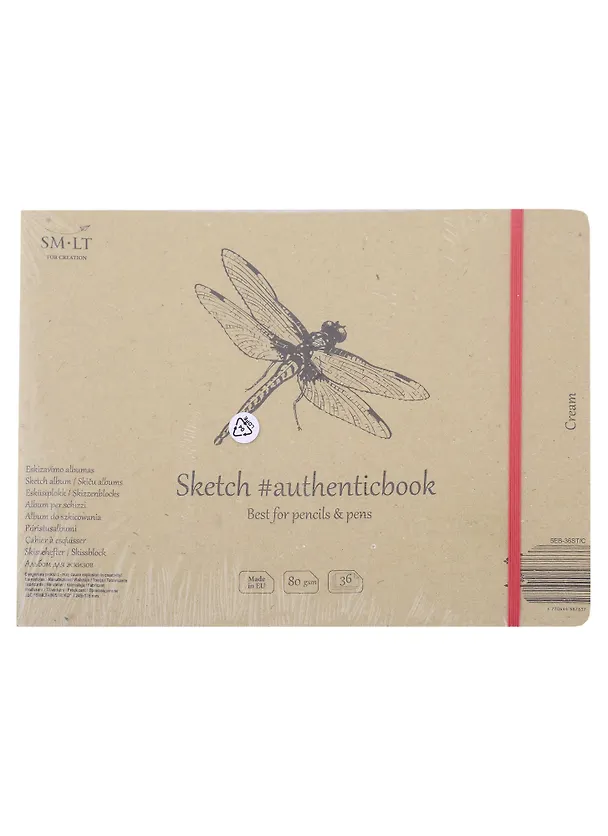 Скетчбук 24,5*17,7cм 36л "SMLT Art Cream authenticbook", на резинке, 80г/м2, кремовый, сшивка 2932282 — 1