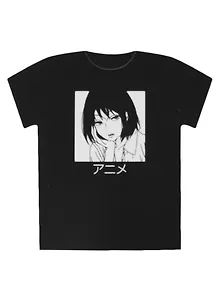 Футболка Аниме Девушка (Дзё) (черная) (текстиль) (размер ONE SIZE)