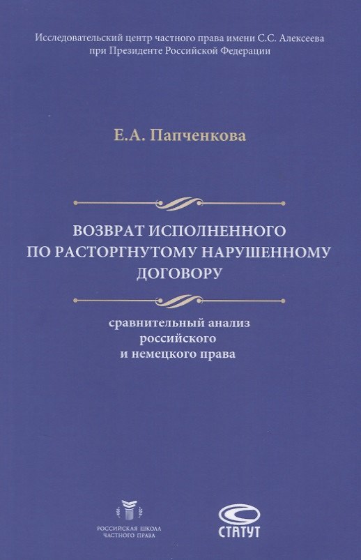 Книга Возврат исполненного по расторгнутому нарушенному договору… (м) Папченкова () — 1