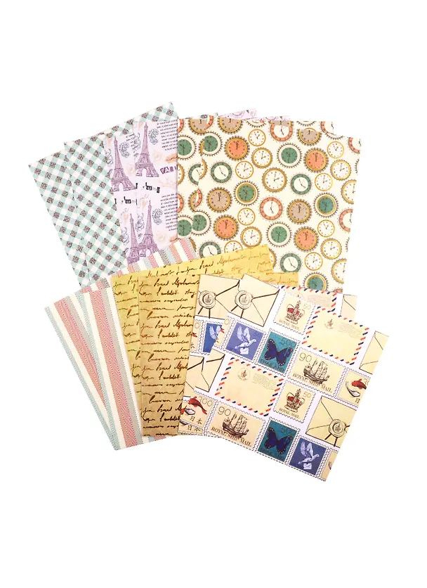 Цветная WASHI-бумага для декора Винтаж, 15х15 см, 12 листов, 6 дизайнов, рисовая бумага, Остров сокровищ 2804201 — 5