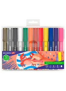 Маркеры акриловые 12цв для рисования и хобби, 2,0мм, BRAUBERG ART CLASSIC