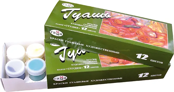Краски гуашевые 12цв 40мл "Студия" художественные, к/к, Гамма 221090 — 1