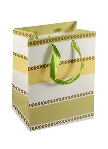 Пакет подарочный бумажный А5 18*23*10 "Полоски с золотым вензелем",нейтр., мат. ламинат, Хансибэг