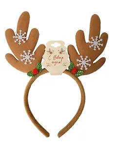 Ободок новогодний Рожки олененка со снежинками (коричневые) (текстиль) (12-6142-HNY7)