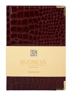 Ежедневник дат. 2026г. А5 176л "Business Premium. Grand croco" бордо, 7Б, иск.кожа, обл.поролон, тв.переплет, мет.уголки, тонир.блок, зол.торец, справ.мат-лы, 2 ляссе, инд.уп 3114860