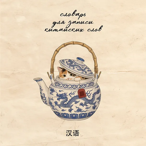 Книга Словарь для записи китайских слов (15х15 см) (Котик в чайнике) () — 1