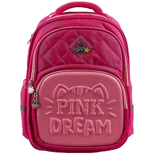 Ранец школьный "РОЗОВЫЙ КОТИК" 31*38.5*13, полиэстер, аппликация из иск.кожи, аппликация из металла с эмалью, конгрев, 1отд., молния, спинка из сетч. ткани и поролона, пласт.ножки, инд.уп.