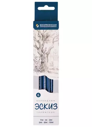 Карандаши чернографитные "Эскиз" 6шт, ассорти (10М, 8М, 5М, 3М(3B), М, ТМ), к/к, ВКФ — 260781 — 1