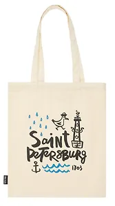 Сумка-шоппер СПб Чайка и якорь, бежевая, текстиль , 40см.*32см.