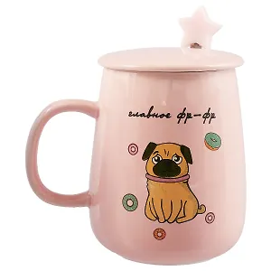 Кружка с крышкой и ложкой Мопс Главное фр-фр (керамика) (400мл) (12-08070-188-MP)