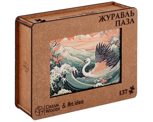 Фигурный пазл «Японский журавль море», дерево 3018735 — 1
