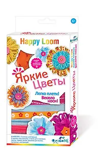 Happy Loom. Яркие цветы. Набор в коробке: основы для броши и заколки, ленты, пряжа, пуговицы, стан
