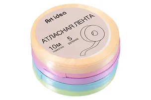 Лента атласная ширина 6 мм, Пастель, набор 5 цветов по 10м 3137045