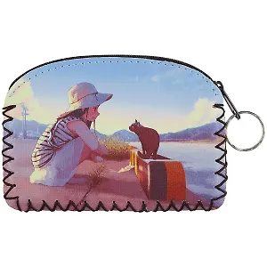 Кошелек на молнии Аниме Девушка с кошкой у реки (цветная) (9х13) (кожзам)