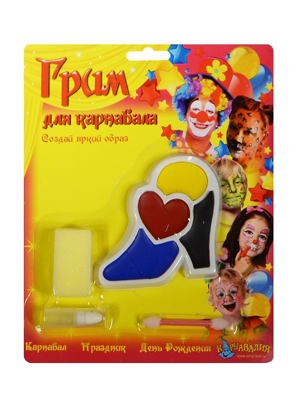 Грим для карнавала Туфелька (162284) (4цв.) (карандаш+кисть+спонж) (3+) (блистер) 2495893 — 1