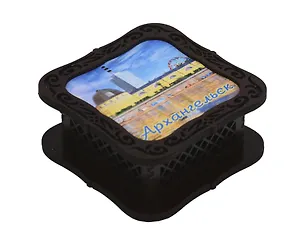 Шкатулка Архангельск квадратная с покрытием оракал Достопримечательности города вид 2 (120 x 120 x 55 (хдф) 3005757