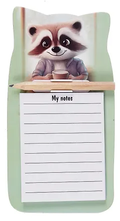 Блок для записей 90*170 40 листов, "Енот" с карандашом, на магните 3077845