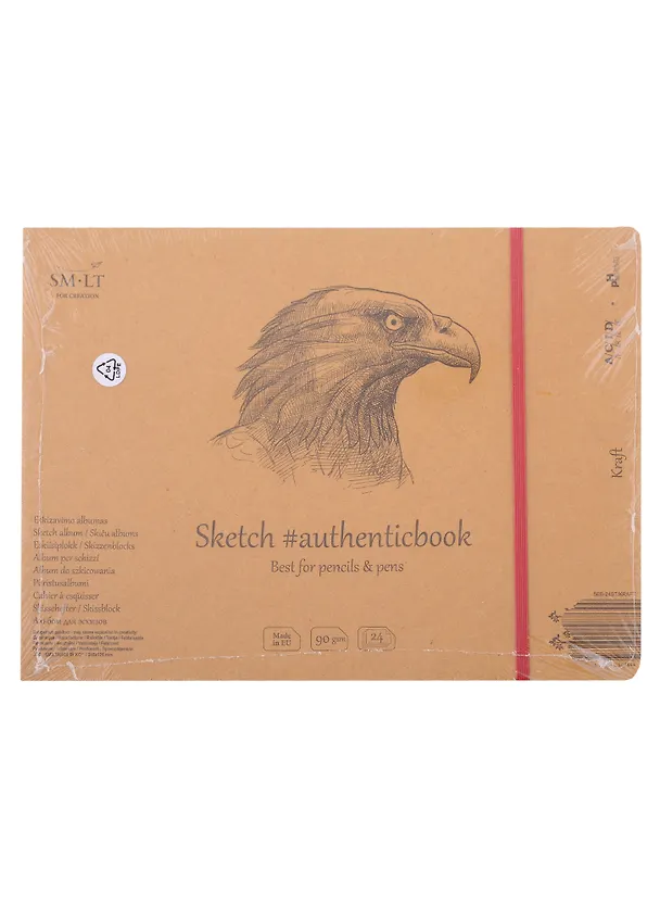 Скетчбук 24,5*17,8см 24л "SMLT Art Kraft authenticbook", на резинке, 90г/м2, крафт, сшивка 2932225 — 1