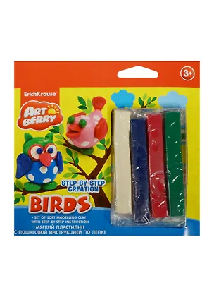 Пластилин Erich Krause,  ArtBerry, 4цв Birds мягкий пластилин с пошаговой инструкцией по лепке 38541"" 2500446