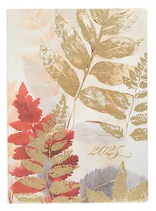 Ежедневник дат. 2025г. А6+ 176л 128х176 "Наппа. Листья" полноцв.дизайн, кожзам, мягкий переплет, тиснение фольгой, офсет, ляссе