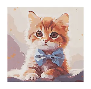Холст с красками по номерам в коробке. "Малыши" Котёнок с бантом 30х30, 20 цветов