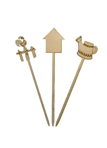 Набор-5 Украшения на шпажках (141263) (3шт) (50мм) (лейка домик забор) (игрушка из дерева) (упаковка)