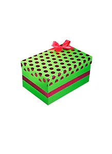 Коробка подарочная 16*11*7,5см, декор. бант, горох, зеленая, картон, Хансибэг