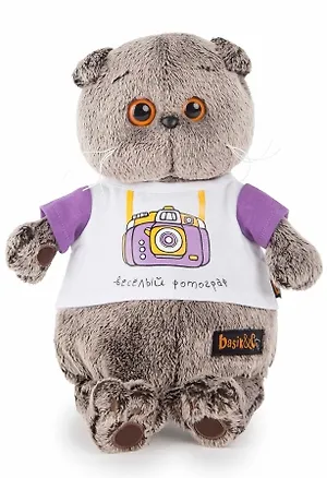 Игрушка мягкая Budi Basa, Игрушка мягкая Басик в футболке с принтом "Весёлый фотограф" 19см 2570732