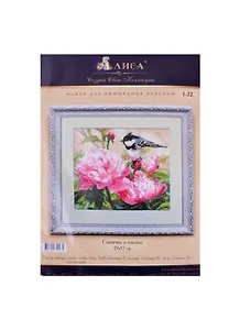Набор для вышивания крестом Синичка и пионы (1-22) (17х19 см) (упаковка) (Алиса)