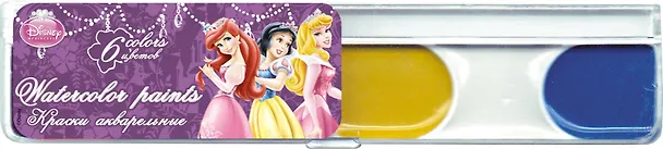Краски акварельные 06цв "Принцессы" пласт.уп., прозр.крышка, Disney 228181 — 1