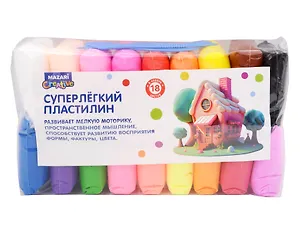 Суперлёгкий пластилин (масса для лепки), 18 цветов по 13 г, пластиковые стеки 3 шт в комплекте, ОПП-упаковка
