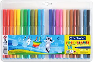 Фломастеры 24цв суперсмываемые, пл/уп, подвес, Centropen
