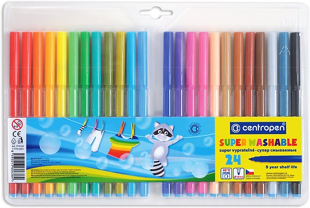 Фломастеры 24цв суперсмываемые, пл/уп, подвес, Centropen 215151 — 1