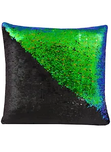 Подушка с пайетками черная с зеленым (3894) (37х37)