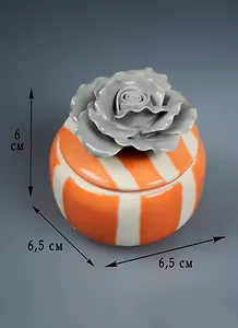 Шкатулка фарфор оранжевая с серой розой (6 см) (43830)
