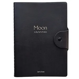 Тетрадь А5 96л кл. "Universe" черный, иск.кожа, мягк.переплет, полускр.спираль, кнопка